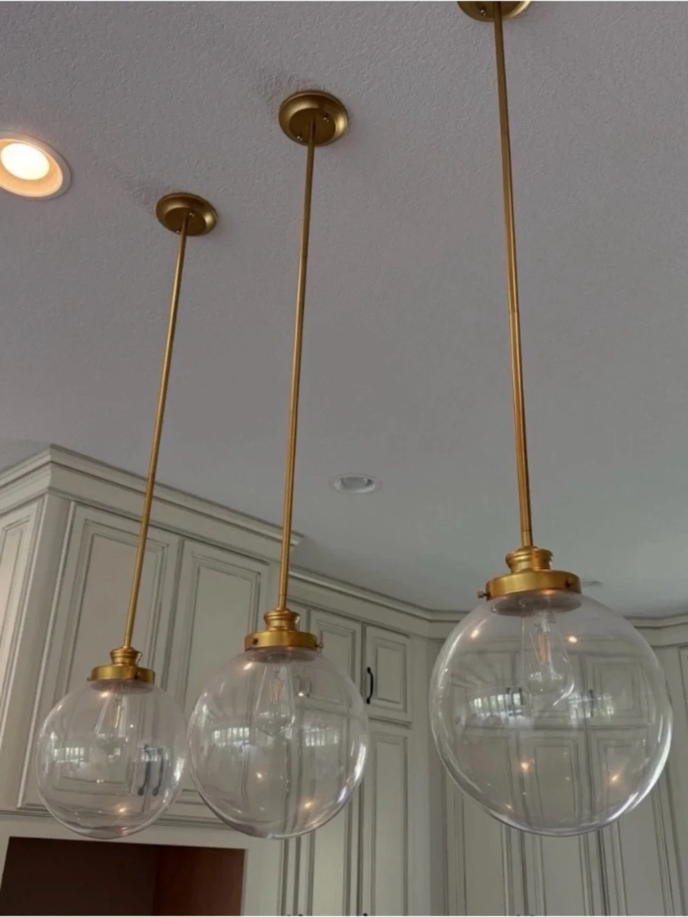 Set of 3 Progress Lighting Penn Natural Brass & Clear Glass Globe Pendant Lights